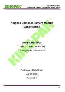USB 130万摄像头 Micron 1.3M KM-S40MS-TP01 Data Sheet