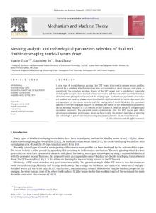 Meshing analysis and technological parameters selection of dual tori double-enveloping toroidal worm drive