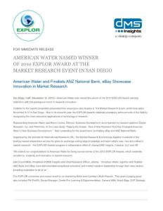 AMERICAN WATER NAMED WINNER OF 2010 EXPLOR AWARD AT THE MARKET