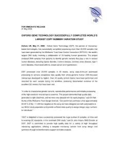 OXFORD GENE TECHNOLOGY SUCCESSFULLY COMPLETES WORLD´S LARGEST COPY