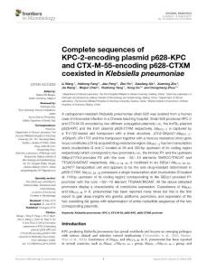 Complete sequences of KPC-2-encoding plasmid p628-KPC and CTX-M-55-encoding p628-CTXM coexisted in Klebsiella pneumoniae