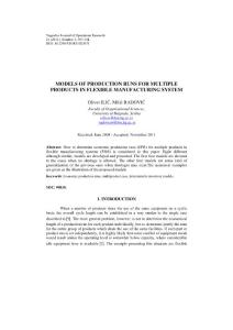 MODELS OF PRODUCTION RUNS FOR MULTIPLE PRODUCTS IN FLEXIBLE…