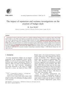 the impact of reputation and variance investigations on the creation of budget slackAccounting, Organizations and Society, Volume 27, Issues 4-5, May-July 2002, Pages 361-378
