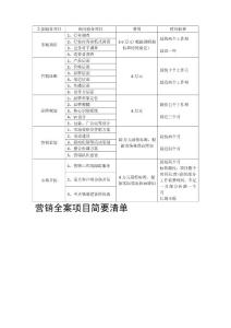 營銷全案項目簡要清單