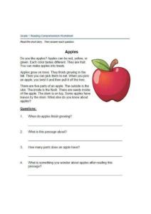 英文閱讀理解工作紙Grade1 Apple