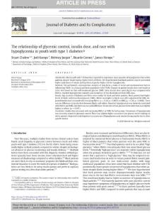 The relationship of glycemic control, insulin dose, and race with hypoglycemia in youth with type 1 diabetes.[2020][J Diabetes Complications]