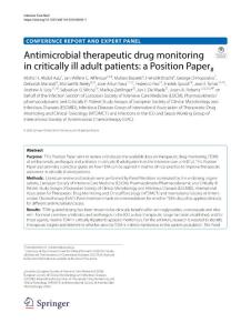 ESICM,ESCMID，IATDMCT重症患者抗菌药物治疗监测（TDM）
