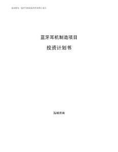 蓝牙耳机制造项目投资计划书