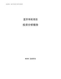 蓝牙耳机项目投资分析报告范文参考