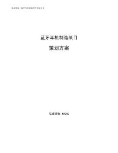 蓝牙耳机制造项目策划方案