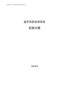 蓝牙耳机投资项目实施方案样例模板