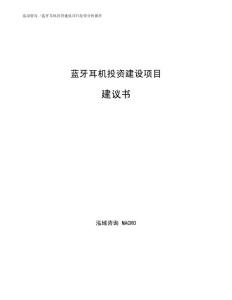 蓝牙耳机投资建设项目建议书通用模板