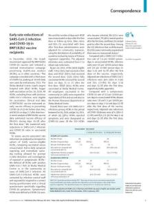 Early rate reductions of SARS-CoV-2 infection and COVID-19 in BNT162b2 vaccine recipients