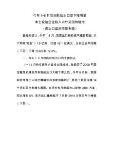 今年1-8月我國輪胎出口量下降明顯 本土輪胎企業(yè)陷入內(nèi)外交困的境地