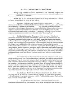 Confidentiality Agreement
