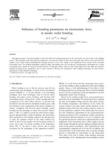 Influence of bonding parameters on electrostatic force in anodic wafer bonding