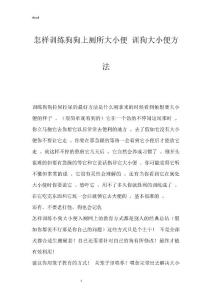 怎样训练狗狗上厕所大小便 训狗大小便方法