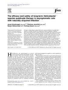 The efficacy and safety of long-term Helicobacter species quadruple therapy in asymptomatic cats with naturally acquired infection