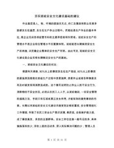 夯實班組安全文化建設基礎的建議(三篇)