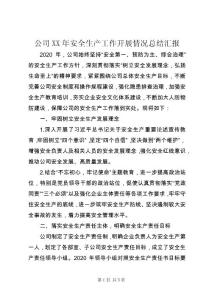公司XX年安全生產(chǎn)工作開展情況總結(jié)匯報