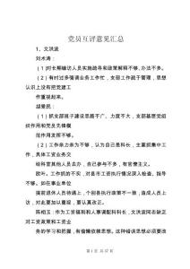 黨員互評(píng)意見(jiàn)匯總