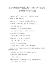 山东省临沂市平邑县2024--2025学年上学期七年级数学期末试题