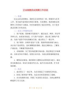 企業銷售員試用期工作總結