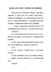 柴油機應急水泵的工作原理與常見故障排除