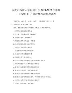 重慶市西南大學(xué)附屬中學(xué)2024-2025學(xué)年高三上學(xué)期11月階段性考試物理試卷