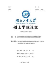 水系鋅離子電池鋅負極的表面改性及性能研究
