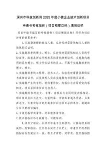 深圳市科技創(chuàng)新局2025年度小微企業(yè)技術創(chuàng)新項目申請書考核指標（項目預期目標）填報說明
