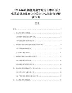 2026-2030膝盖疼痛管理行业市场现状供需分析及重点企业投资评估规划分析研究报告