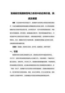 氢储能在我国新型电力系统中的应用价值挑战及展望