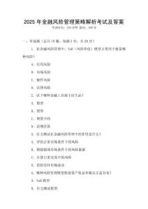 2025年金融風險管理策略解析考試及答案