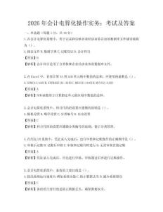 2026年会计电算化操作实务：考试及答案