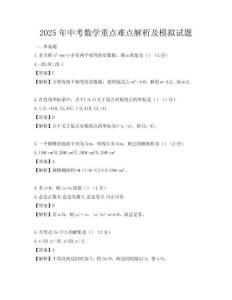 2025年中考数学重点难点解析及模拟试题