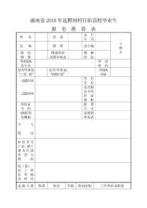 湖南省2010年選聘高校畢業生到村任職報名推薦表