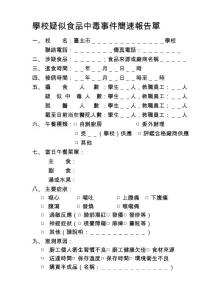 臺北市各級學校疑似食品中毒事件簡速報告單
