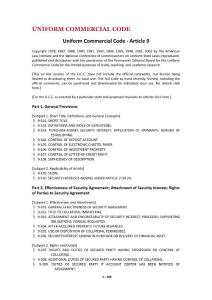 U.C.C. - ARTICLE 9 - SECURED TRANSACTIONS