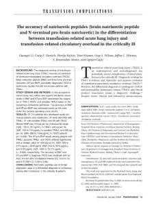 The accuracy of natriuretic peptides (brain natriuretic peptide and N-terminal pro-brain natriuretic) in the differentiation between transfusion-related acute lung injury and transfusion-re..