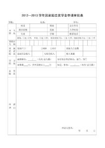 國(guó)家勵(lì)志獎(jiǎng)學(xué)金申請(qǐng)審批表（2012版）