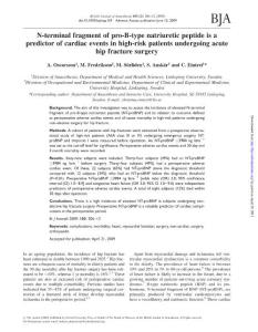 N-terminal fragment of pro-B-type natriuretic peptide is a predictor of cardiac events in high-risk patients undergoing acute hip fracture surgery.